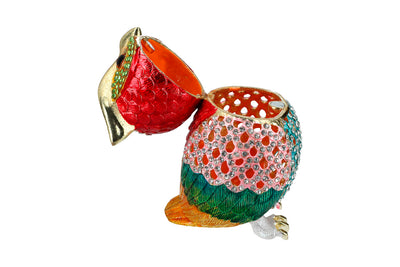 Opengewerkt metalen doosje in de vorm van een uil met mogelijkheid tot personalisatie met gravure, ideaal als cadeau, hoogte 15,5 cm, decoratief en functioneel voor het bewaren van sieraden