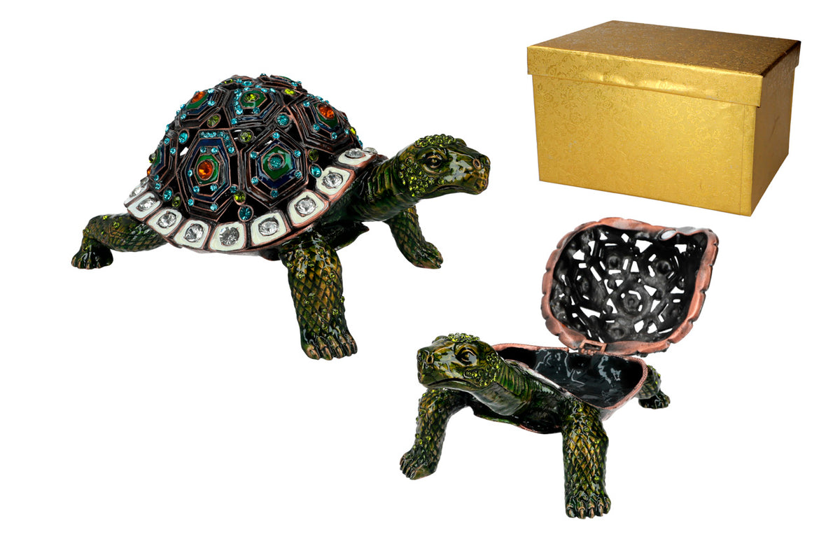 Opengewerkt metalen doosje in de vorm van een schildpad voor het bewaren van sieraden met mogelijkheid tot personalisatie met gravure