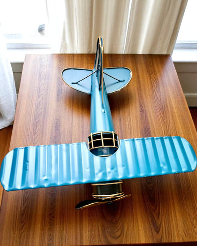 Metalen modelvliegtuig Blue Baron – retro, als cadeau, met graveeroptie