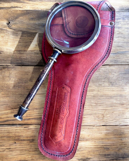 Messing Vergrootglas Navigator 1941 met Leren Etui – Handgemaakt, Premium, mogelijkheid tot personalisatie als cadeau