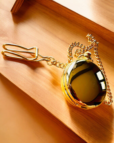 Grand Elegance Zakhorloge met Dubbele Deksel, Handmatig, Gouden Kleur, met gravure als cadeau