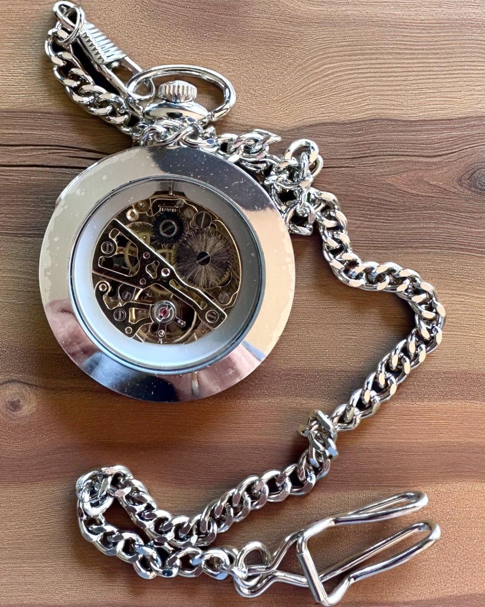 Zilveren Exclusieve Mechanische Zakhorloge in Retro Stijl, Waterdicht - Elegantie voor Elke Gelegenheid, met gravure