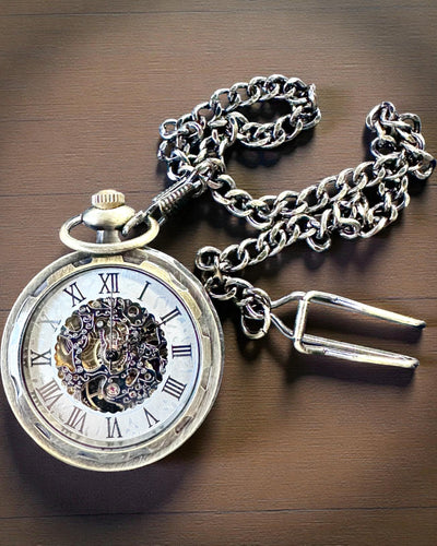 Retro zakhorloge – mechanisch, kleur gesatineerd goud, waterdicht, personalisatie met gravure