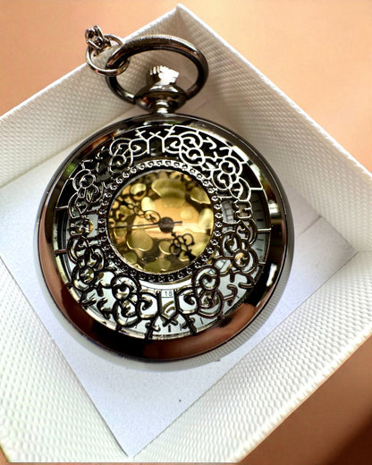 Zwarte Zakhorloge „Midnight Elegance”, personalisatie als cadeau met gravure