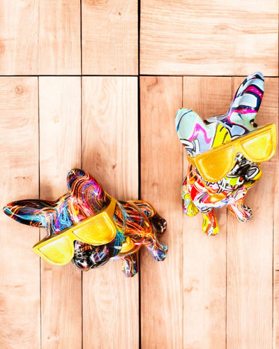 Kleurrijke Bulldog met Bril - Unieke Interieurdecoratie, decoratief beeldje als cadeau, personalisatie met gravure