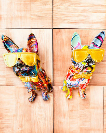 Kleurrijke Bulldog met Bril - Unieke Interieurdecoratie, decoratief beeldje als cadeau, personalisatie met gravure