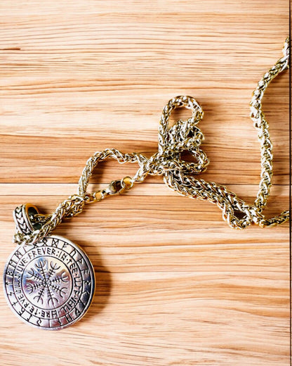 Ketting "Levensboom" van roestvrij staal met personalisatie, met het symbool Aegishjalmur, (Helm van Ontzag)