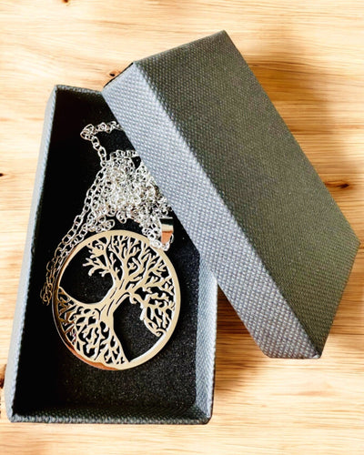 Ketting "Levensboom" van Roestvrij Staal - personalisatie met gravure, 2 kleuropties
