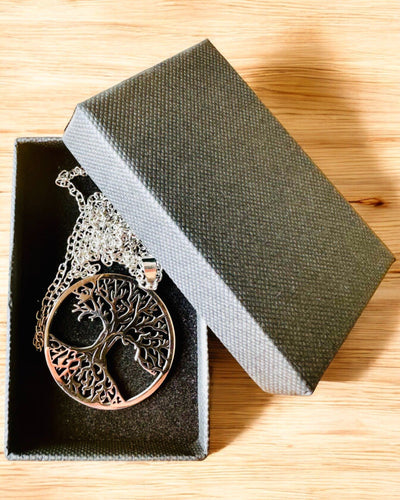 Ketting "Levensboom" van Roestvrij Staal - personalisatie met gravure, 2 kleuropties