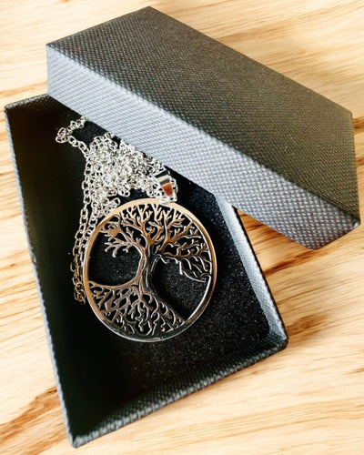 Ketting "Levensboom" van Roestvrij Staal - personalisatie met gravure, 2 kleuropties