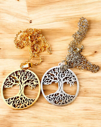 Ketting "Levensboom" van Roestvrij Staal - personalisatie met gravure, 2 kleuropties