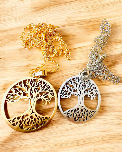 Ketting "Levensboom" van Roestvrij Staal - personalisatie met gravure, 2 kleuropties
