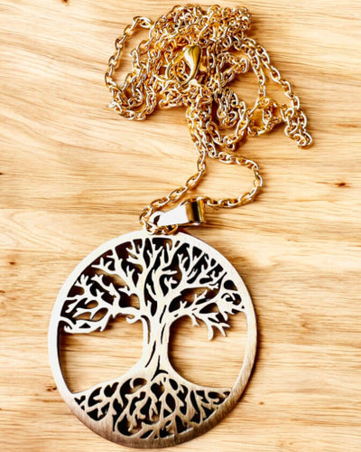 Ketting "Levensboom" van Roestvrij Staal - personalisatie met gravure, 2 kleuropties