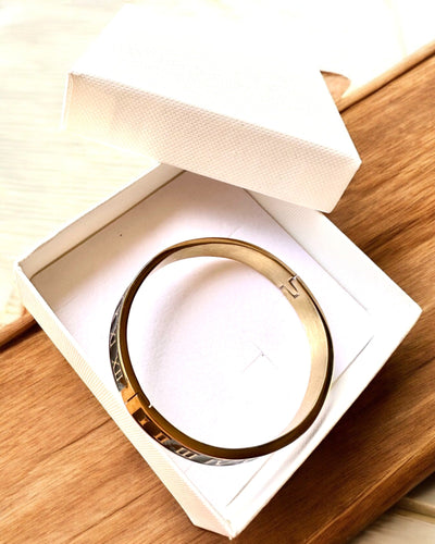 Armband "Czas Elegancji" - gouden kleur Roestvrij Staal met Romeinse Cijfers, mogelijkheid tot personalisatie met gravure