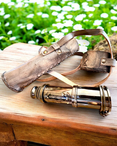 Premium Luneta "Voyager" met Gegraveerde Telescoop en Etui van Echt Leer, mogelijkheid tot personalisatie met gravure als cadeau