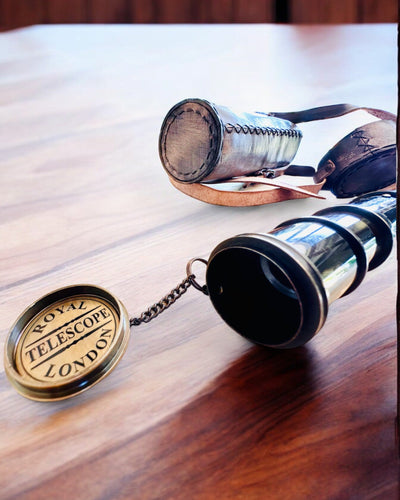 Premium Luneta "Voyager" met Gegraveerde Telescoop en Etui van Echt Leer, mogelijkheid tot personalisatie met gravure als cadeau