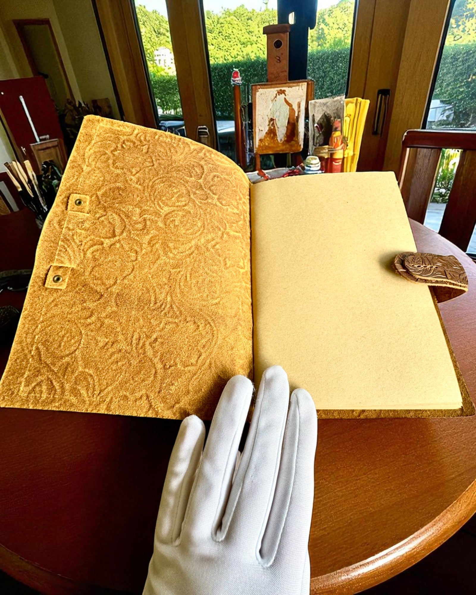Leren Notitieboek Vintage "Floralis" – handmatig geperst, 400 pagina's, mogelijkheid tot graveren, 2 varianten