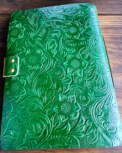 Leren Notitieboek Vintage "Floralis" – handmatig geperst, 400 pagina's, mogelijkheid tot graveren, 2 varianten