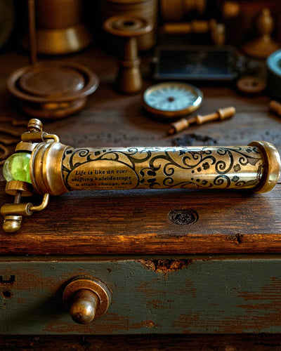 Vintage Kaleidoscoop “Emerald Dreams”, 15 cm – handgemaakt, met mogelijkheid tot personalisatie door gravure als cadeau