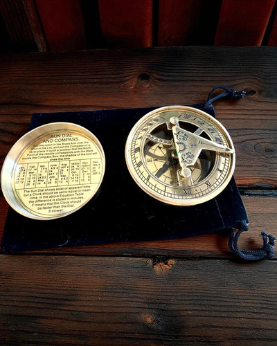 Zonnewijzer Kompas Voyager 7cm – messing zonnewijzer met kompas, personalisatie met gravure als cadeau
