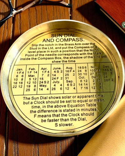 Zonnewijzer Kompas Voyager 7cm – messing zonnewijzer met kompas, personalisatie met gravure als cadeau