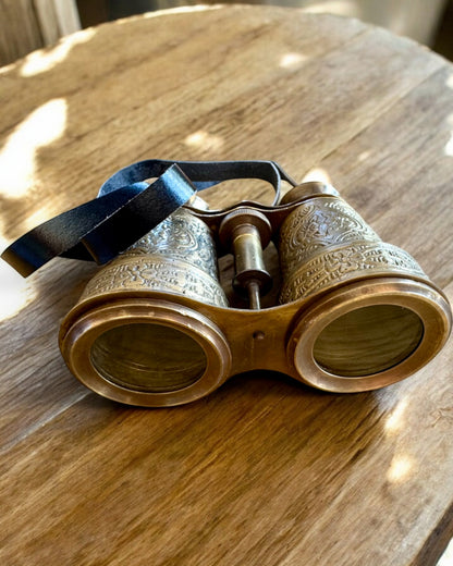Verrekijker met leren etui Victorian's Eye, 11 cm Messing, Handgemaakt versierd, personalisatie met gravure als cadeau
