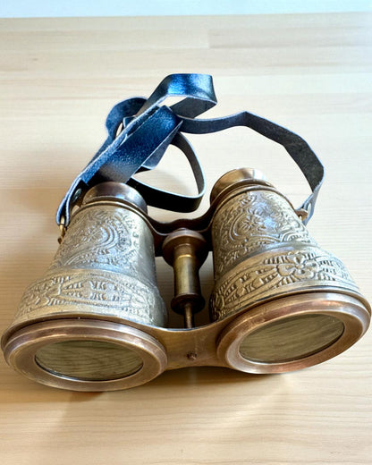 Verrekijker met leren etui Victorian's Eye, 11 cm Messing, Handgemaakt versierd, personalisatie met gravure als cadeau