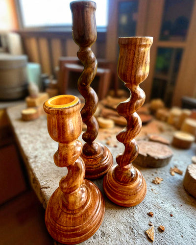 Set van 3 kandelaars "Spiraallicht" 25 cm hoog, mogelijkheid tot personalisatie met gravure als cadeau