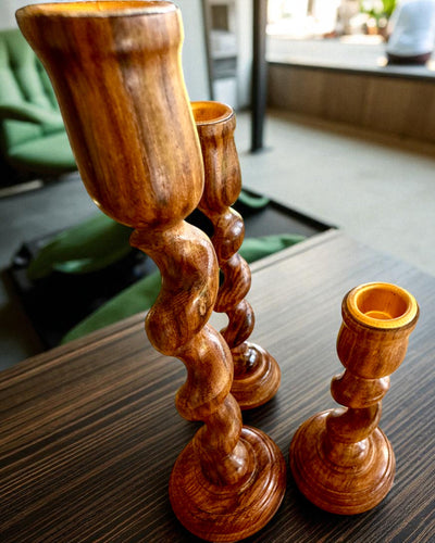 Set van 3 kandelaars "Spiraallicht" 25 cm hoog, mogelijkheid tot personalisatie met gravure als cadeau