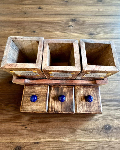 Set Royal Trio – Thee, Koffie, Suiker van Shisham hout, handgemaakt, met optie voor gravure als cadeau