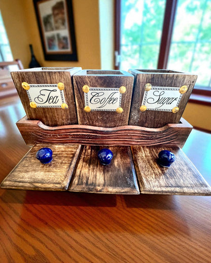 Set Royal Trio – Thee, Koffie, Suiker van Shisham hout, handgemaakt, met optie voor gravure als cadeau