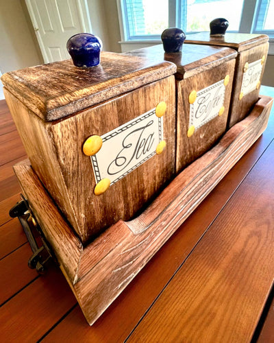 Set Royal Trio – Thee, Koffie, Suiker van Shisham hout, handgemaakt, met optie voor gravure als cadeau