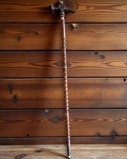 Wandelstok - WIKING met een kop in de vorm van een strijdhamer, mogelijkheid tot personalisatie met gravure als cadeau