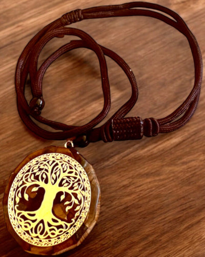 Amulet "Drzewo Życia" met tijgeroog, ketting als cadeau met gepersonaliseerde gravure