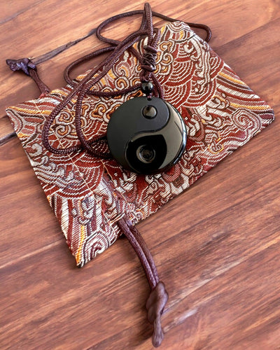 Boho Ketting van Obsidiaan Yin Yang Tai Chi, personalisatie mogelijk met gravure als cadeau