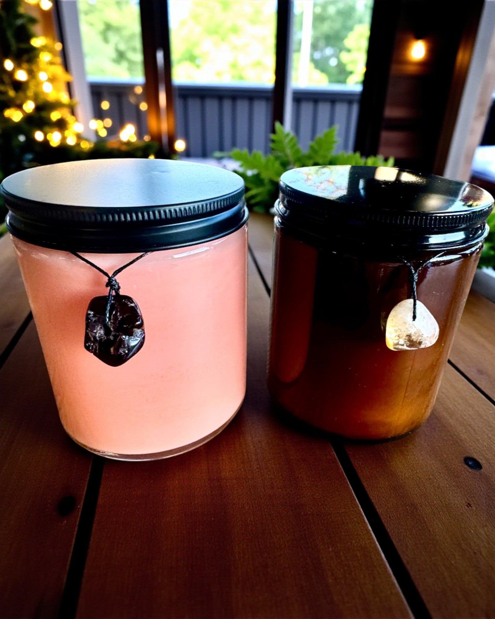 Intentionele sojakaars 250 ml met natuurlijke steen – kies uw energie: citrien of granaat, personalisatie met gravure als cadeau