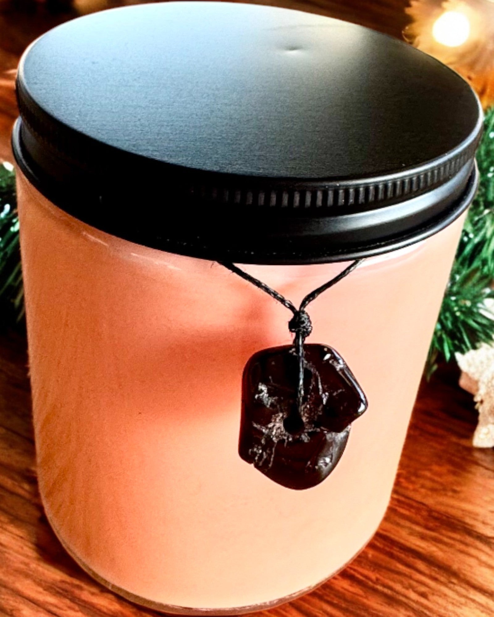 Intentionele sojakaars 250 ml met natuurlijke steen – kies uw energie: citrien of granaat, personalisatie met gravure als cadeau