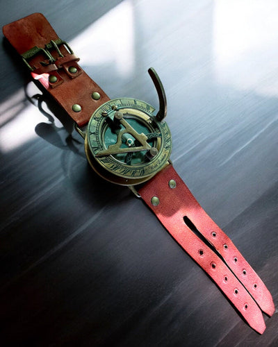 Zonnewijzer "Antieke Kompas", polshorloge met kompas, mogelijkheid tot personalisatie met gravure