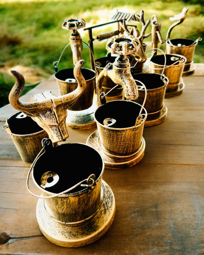 Stijlvolle Metalen Asbak "Rustic Charm" 19-23 cm hoog, 8 varianten beschikbaar, gravure op aanvraag