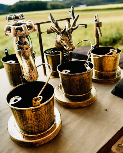 Stijlvolle Metalen Asbak "Rustic Charm" 19-23 cm hoog, 8 varianten beschikbaar, gravure op aanvraag