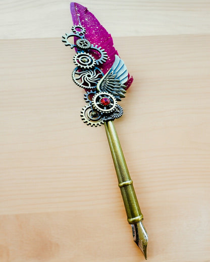 Cadeauset - Bordeaux-Paarse Ganzepen "Steampunk Elegantie" met Graveermogelijkheid, als cadeau