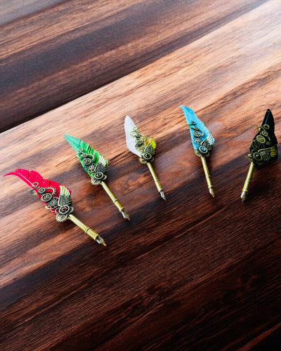 Kaligrafiepen "Steampunk Elegantie" met Kalkoenveer - Handgemaakt 5 varianten om uit te kiezen, personalisatie met gravure als cadeau