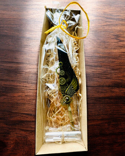 Kaligrafiepen "Steampunk Elegantie" met Kalkoenveer - Handgemaakt 5 varianten om uit te kiezen, personalisatie met gravure als cadeau