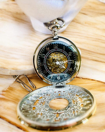 Zakhorloge "Eterna Elegantie", gepersonaliseerd cadeau, gravure. Kleur zilver