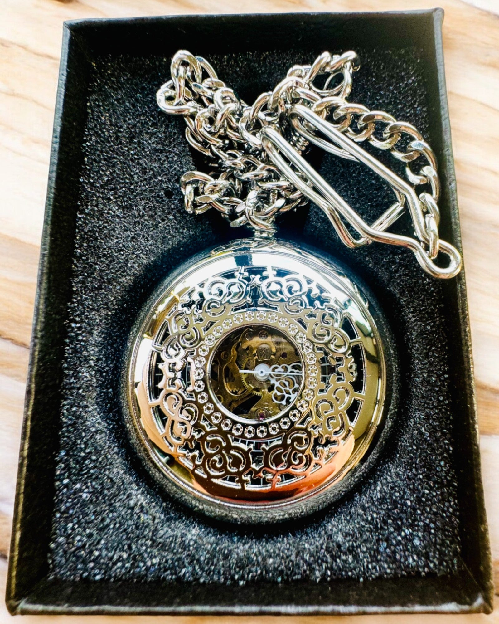Zakhorloge "Eterna Elegantie", gepersonaliseerd cadeau, gravure. Kleur zilver