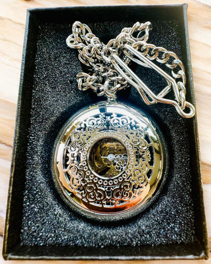 Zakhorloge "Eterna Elegantie", gepersonaliseerd cadeau, gravure. Kleur zilver