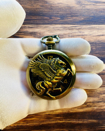 Zakhorloge "Equus Tempus" - Kleur: Koper, met Paardenmotief, mogelijkheid tot personalisatie met gravure