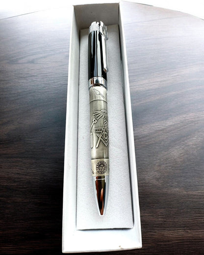 Elegante Pen "Mistrzowska Harmonia" met Graveeroptie - Symbolische Motieven, Oud Zilver, mogelijkheid tot personalisatie met gravure als cadeau