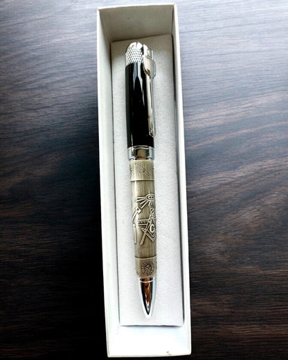 Elegante Pen "Mistrzowska Harmonia" met Graveeroptie - Symbolische Motieven, Oud Zilver, mogelijkheid tot personalisatie met gravure als cadeau