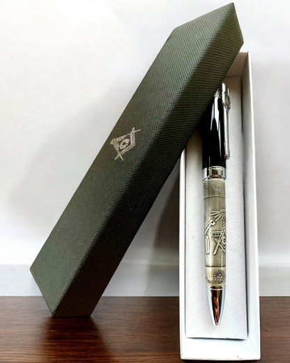 Elegante Pen "Mistrzowska Harmonia" met Graveeroptie - Symbolische Motieven, Oud Zilver, mogelijkheid tot personalisatie met gravure als cadeau